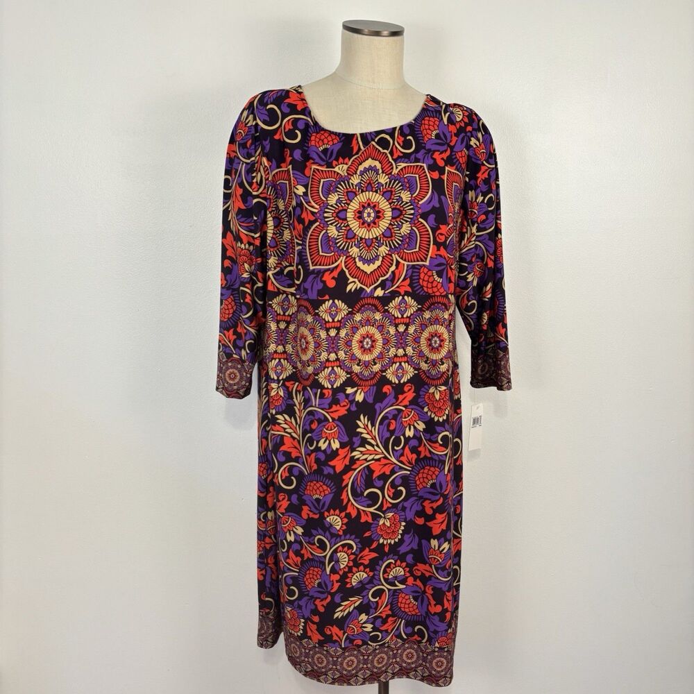 DM Collection Womens 18W Josephina Jersey Dress NWT Paisley Floral Purple Wine